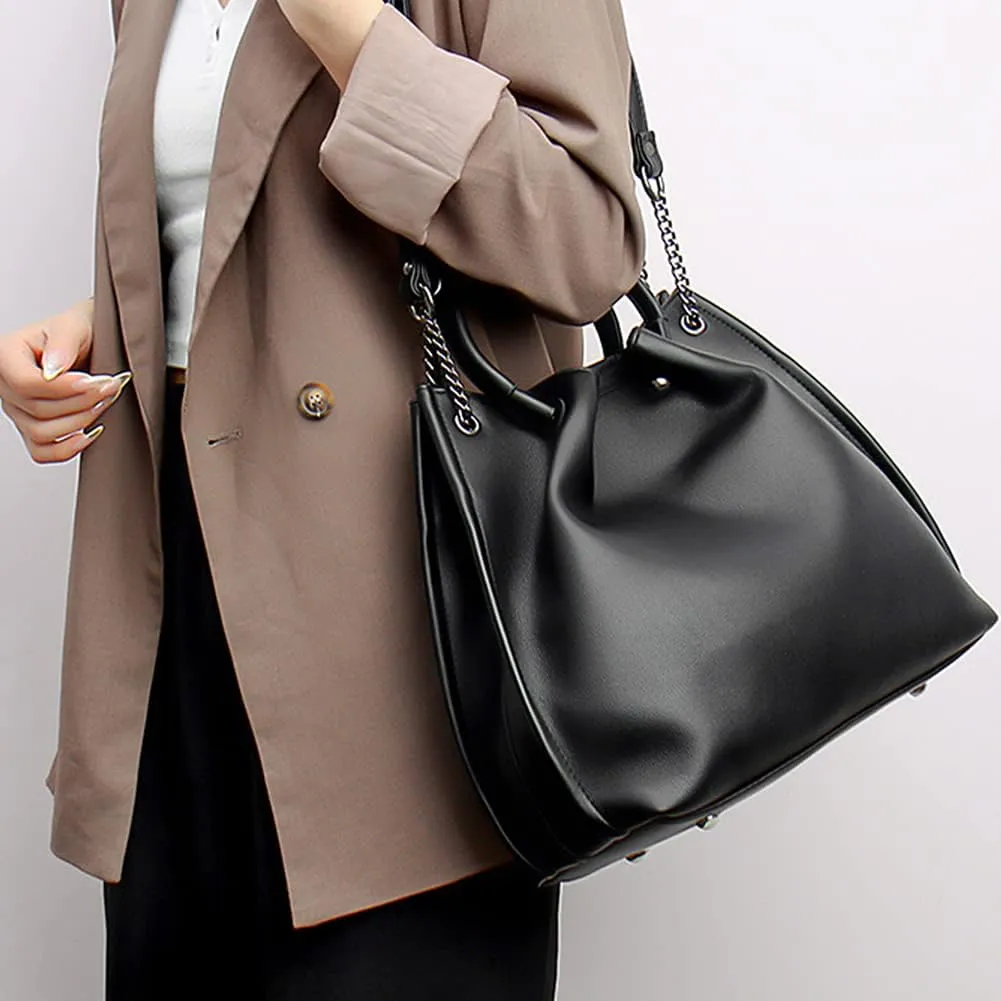 Women's Top-handle Satchel PU Leather Bucket Handbag Shopper Shoulder Bag Purses