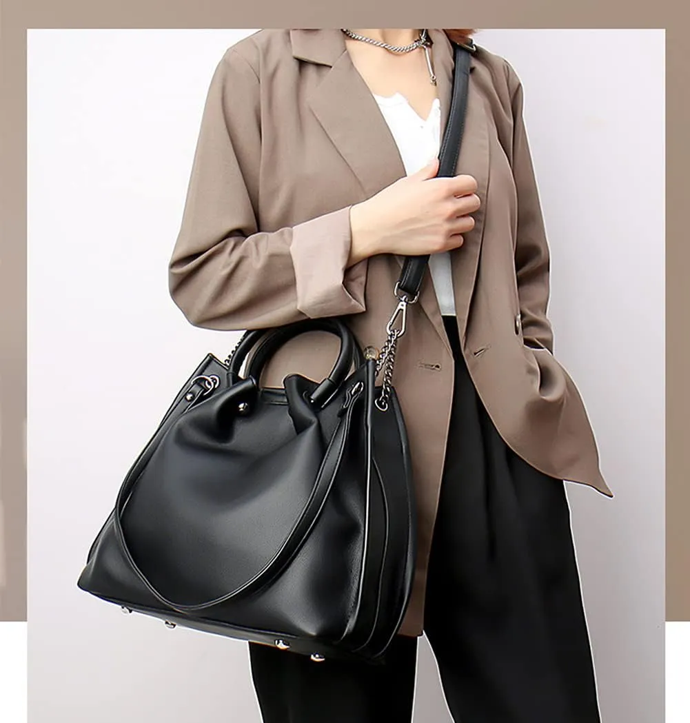 Women's Top-handle Satchel PU Leather Bucket Handbag Shopper Shoulder Bag Purses