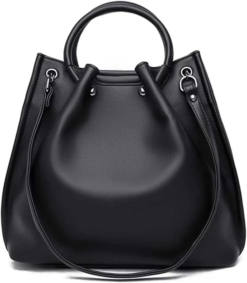 Women's Top-handle Satchel PU Leather Bucket Handbag Shopper Shoulder Bag Purses