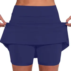 Women's Trendy 2 in 1 Skorts Tummy Control Active Elastic Waist Gym Skirt Shorts Soft Comfy Workout Athletic Shorts