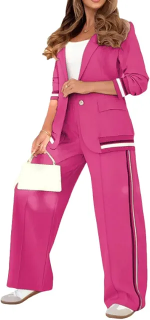 Women's Two Piece Sets Pants Suits 2 Piece Blazer Set Business Casual Blazer Jackets and Dressy Wide Leg Pant Suit Set