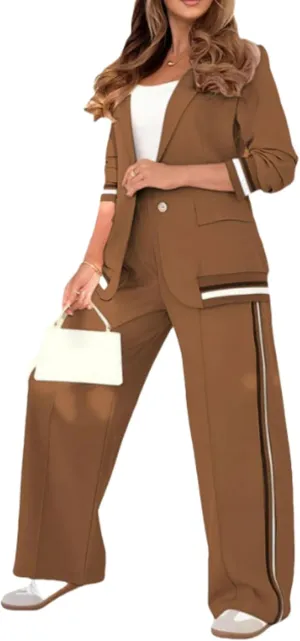 Women's Two Piece Sets Pants Suits 2 Piece Blazer Set Business Casual Blazer Jackets and Dressy Wide Leg Pant Suit Set