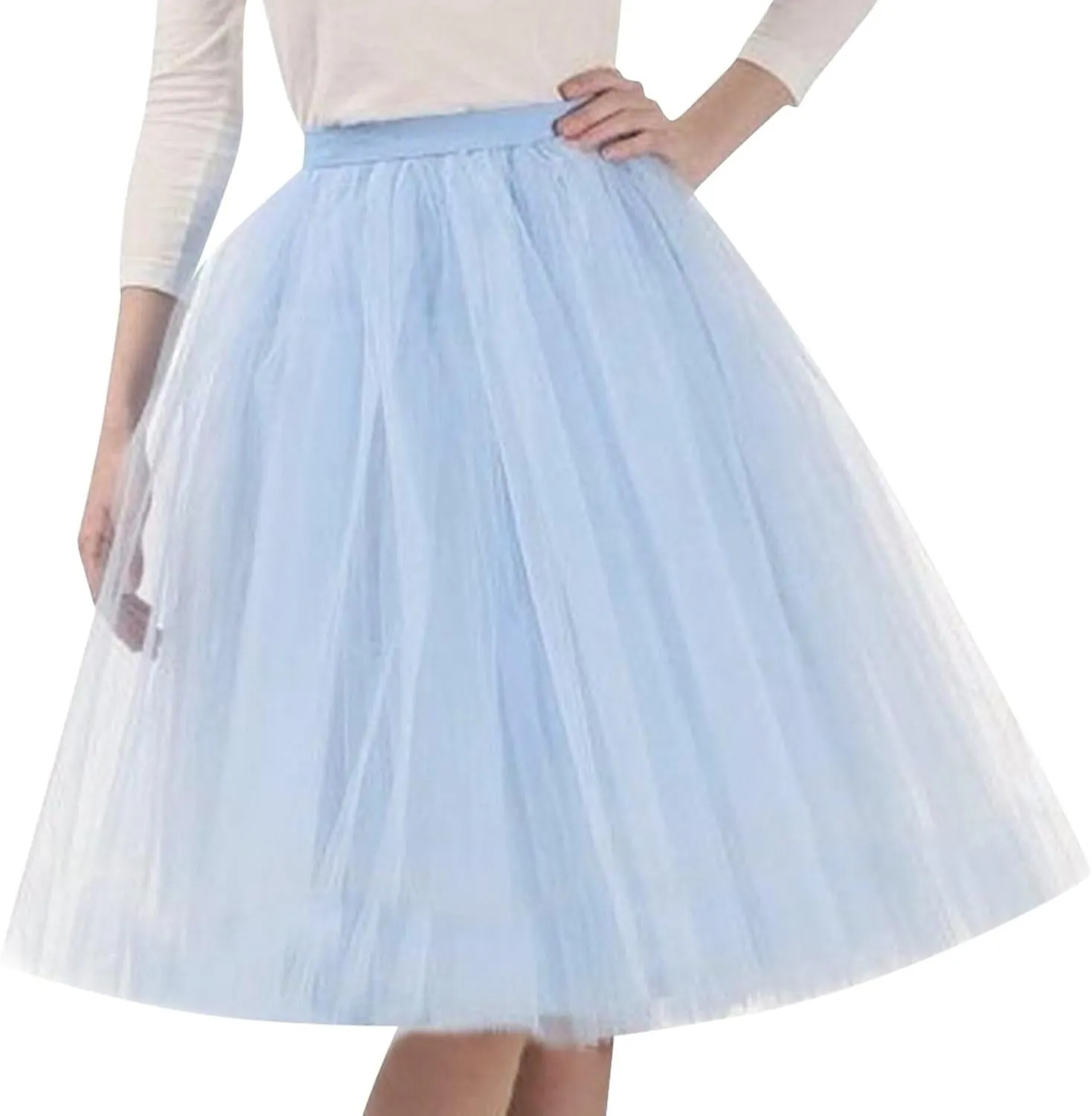 Womens Underskirts for Cosplay Elastic Ruffle Tutu Skirt Party Tulle Elegant Midi Skirt Lightweight A-Line Petticoat