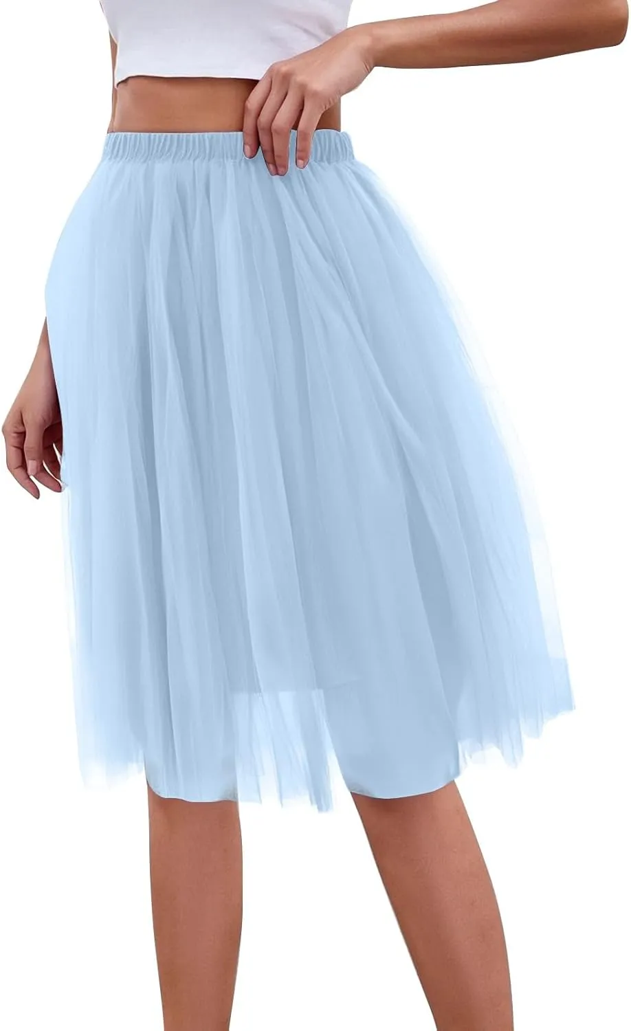 Womens Underskirts for Cosplay Elastic Ruffle Tutu Skirt Party Tulle Elegant Midi Skirt Lightweight A-Line Petticoat