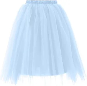 Womens Underskirts for Cosplay Elastic Ruffle Tutu Skirt Party Tulle Elegant Midi Skirt Lightweight A-Line Petticoat