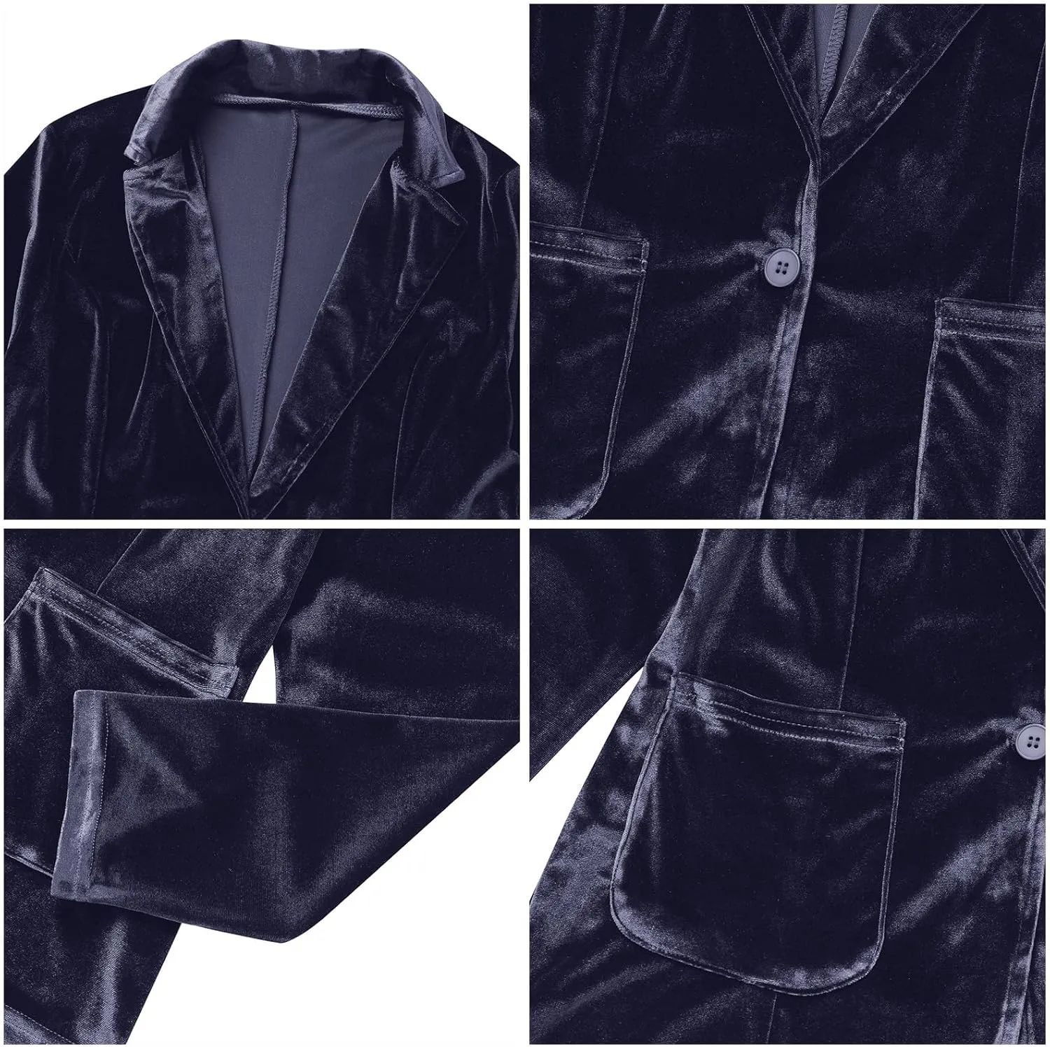 Women's Velvet Blazer Long Sleeve Open Front Button Jacket Outwear with Pockets