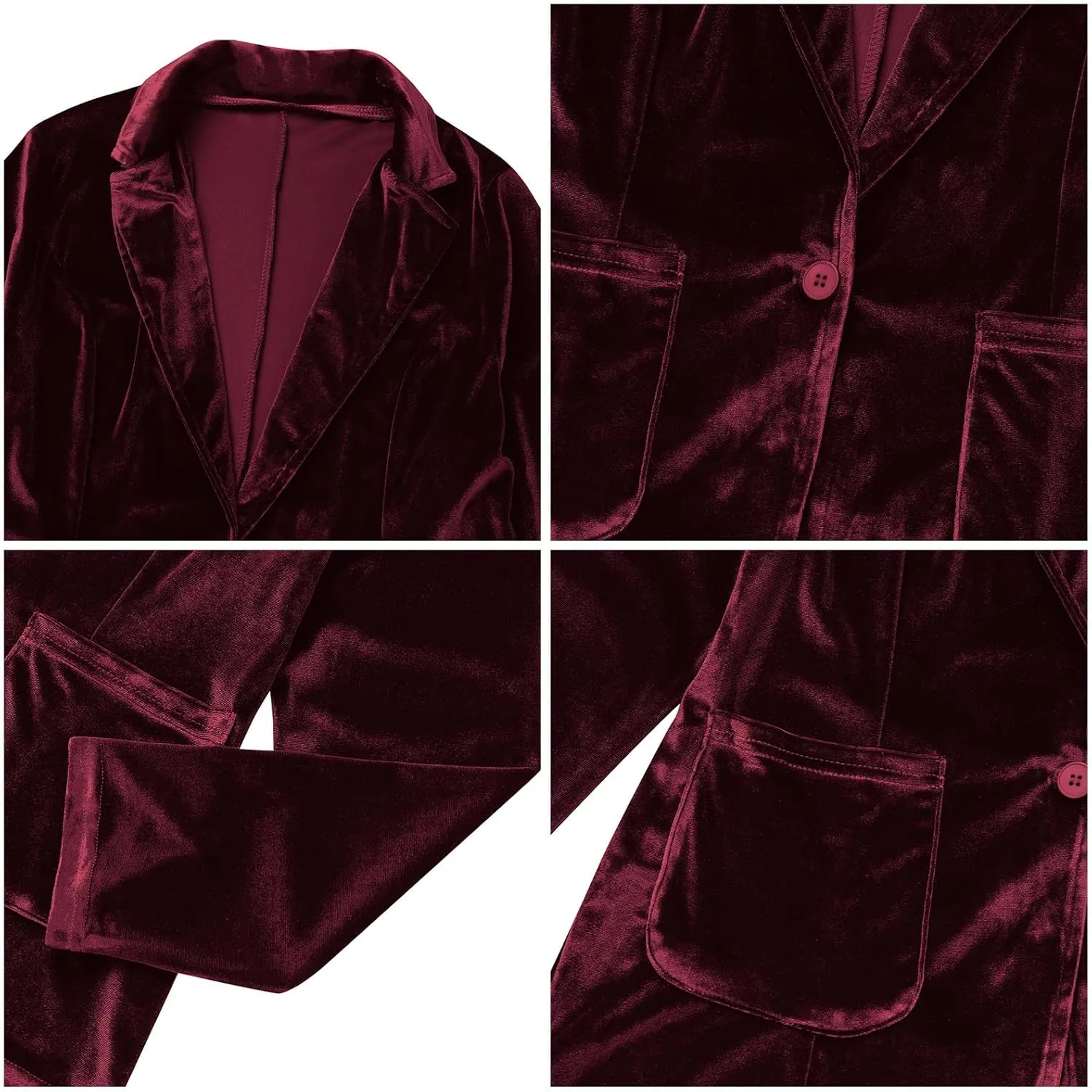 Women's Velvet Blazer Long Sleeve Open Front Button Jacket Outwear with Pockets