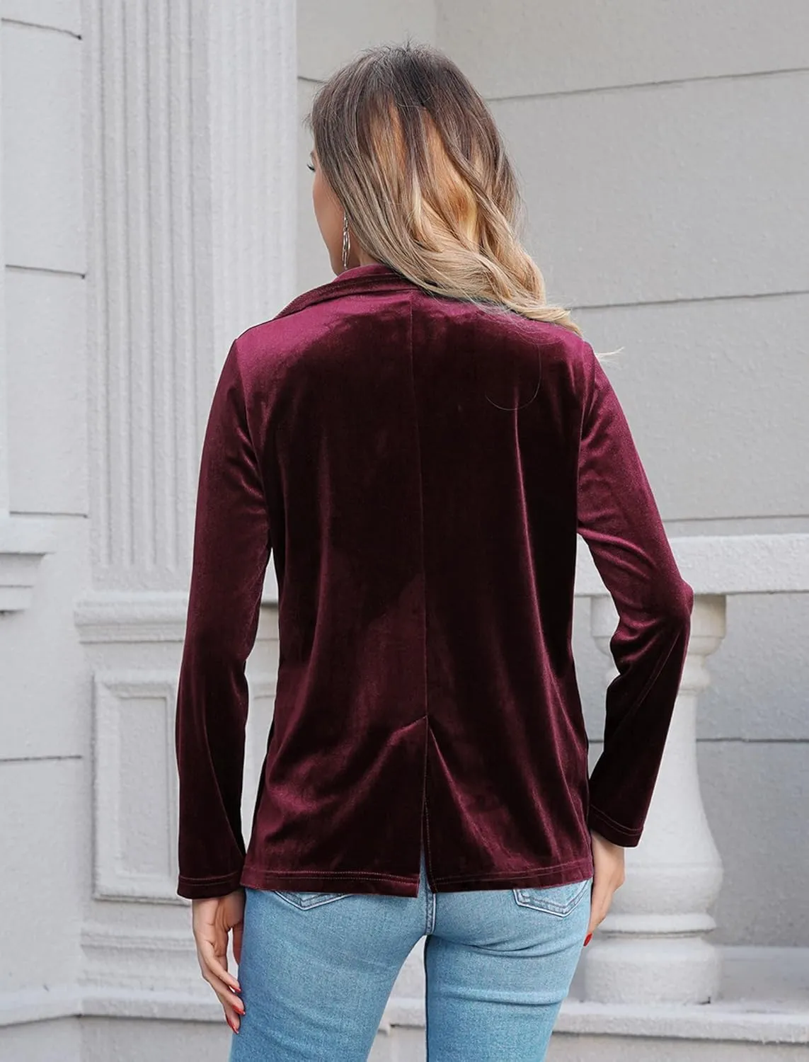 Women's Velvet Blazer Long Sleeve Open Front Button Jacket Outwear with Pockets