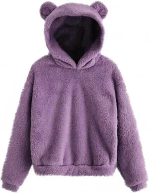 Womens Velvet Long Sleeve Sweatshirt Cute Hoodie Loose Baggy Shirts Funny Soft Comfy Fall Winter Outfits