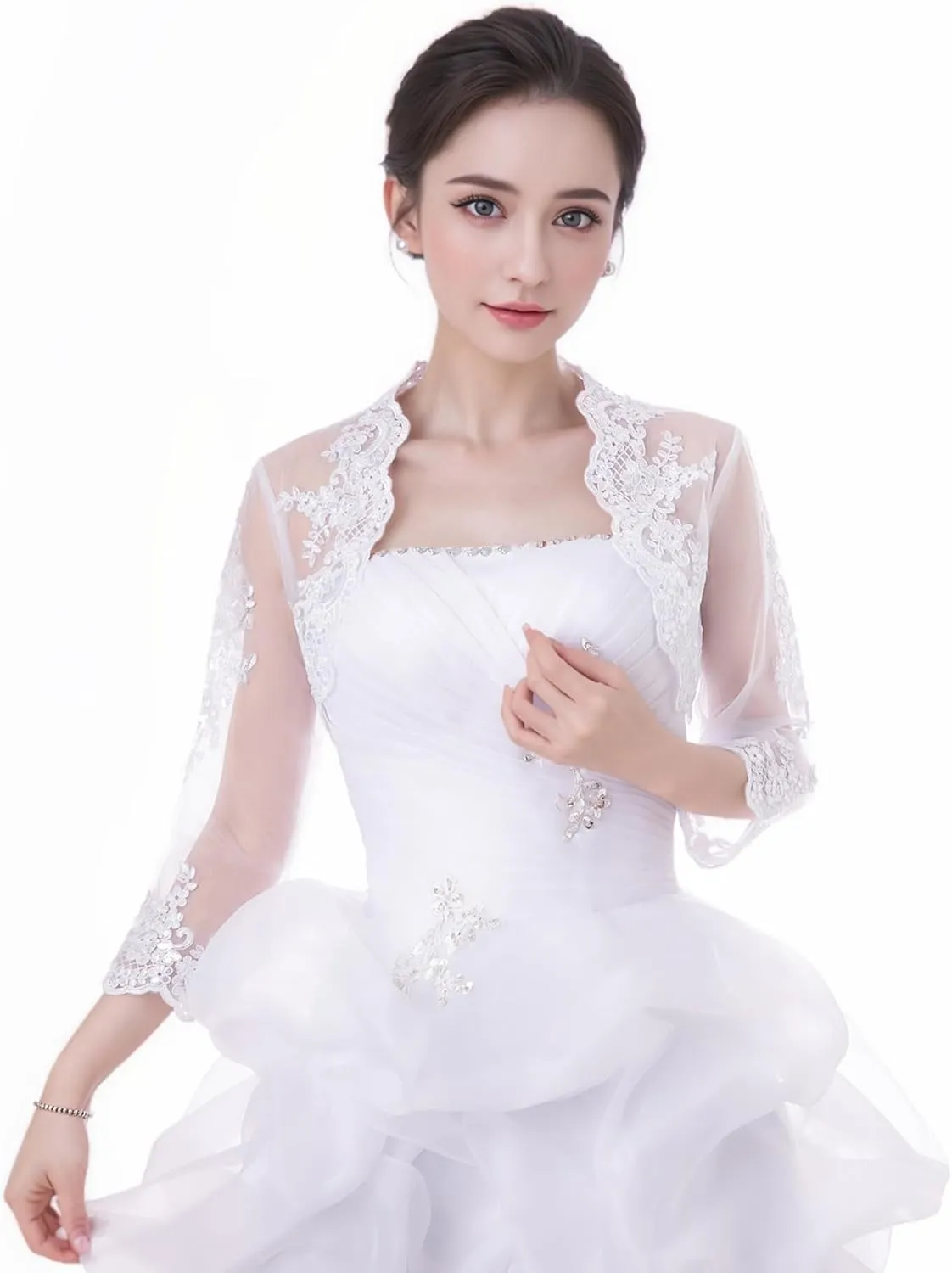 Women's Wedding Top Lace Jacket for Bride Lace Bolero Jacket Long Sleeve