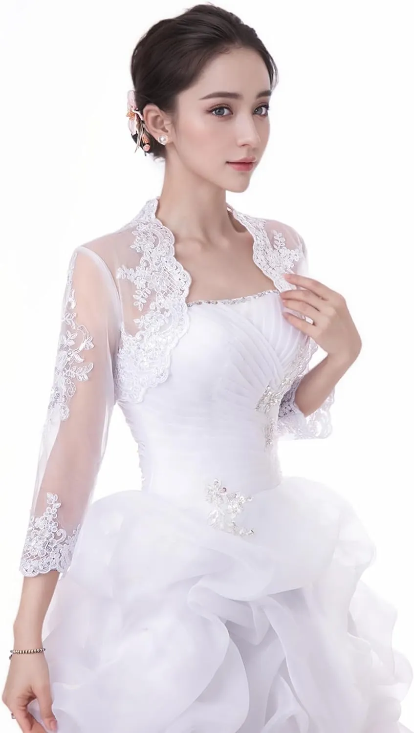 Women's Wedding Top Lace Jacket for Bride Lace Bolero Jacket Long Sleeve