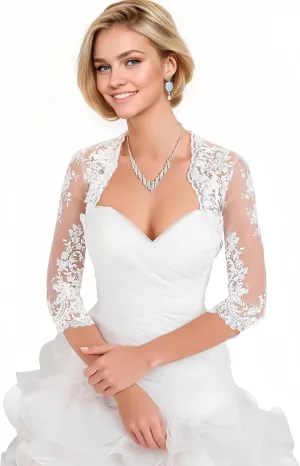 Women's Wedding Top Lace Jacket for Bride Lace Bolero Jacket Long Sleeve