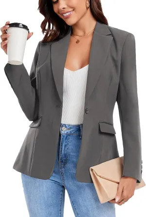 Women's Work Office Blazer One Button Notched Lapel Business Tuxedo Blazer Casual Blazer Jackets Suit Petite