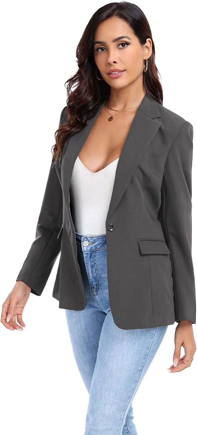 Women's Work Office Blazer One Button Notched Lapel Business Tuxedo Blazer Casual Blazer Jackets Suit Petite