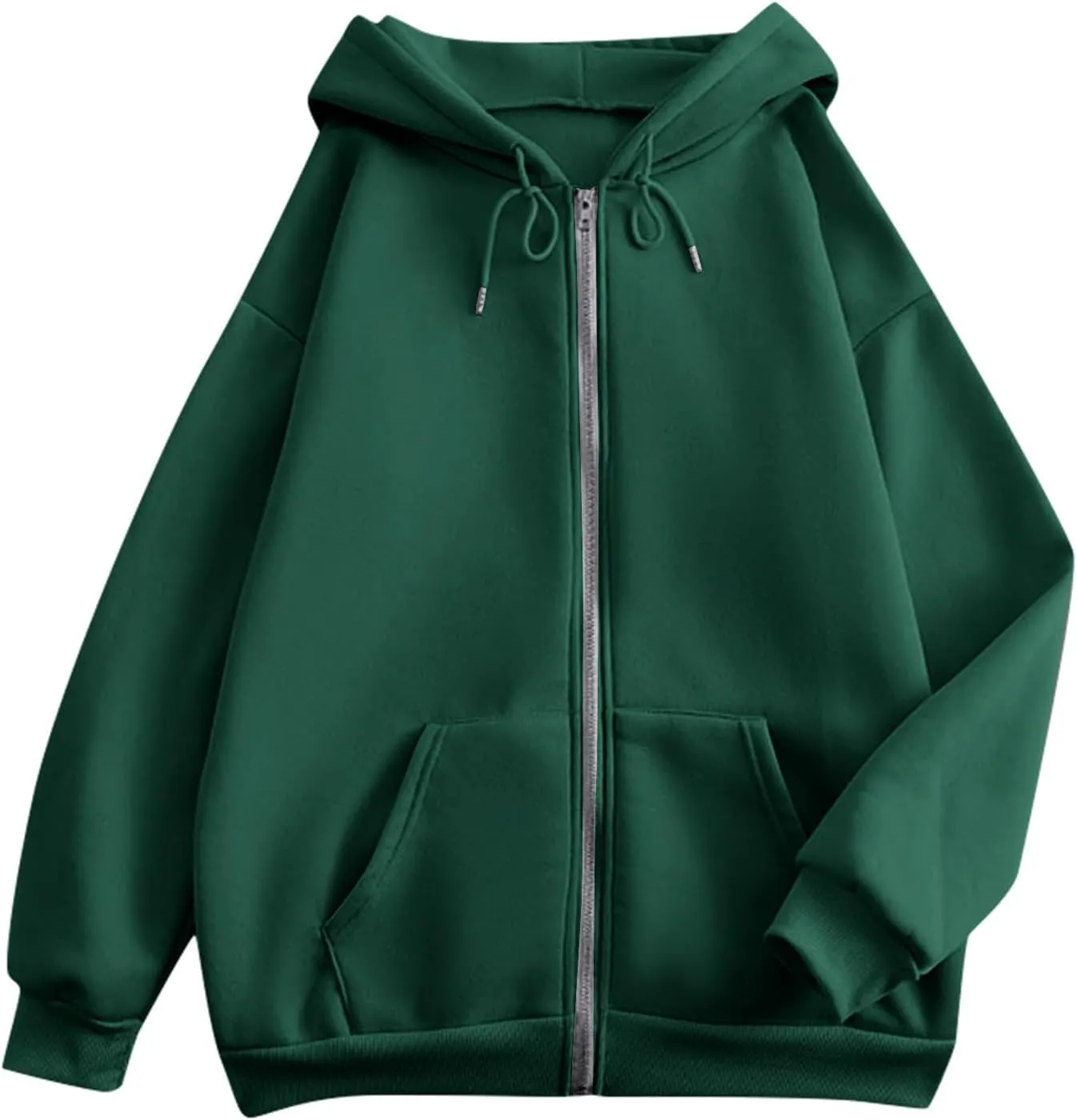 Womens Zip Up Hoodies Casual Long Sleeve Sweatershirts Oversized Drawstring Jackets with Pockets