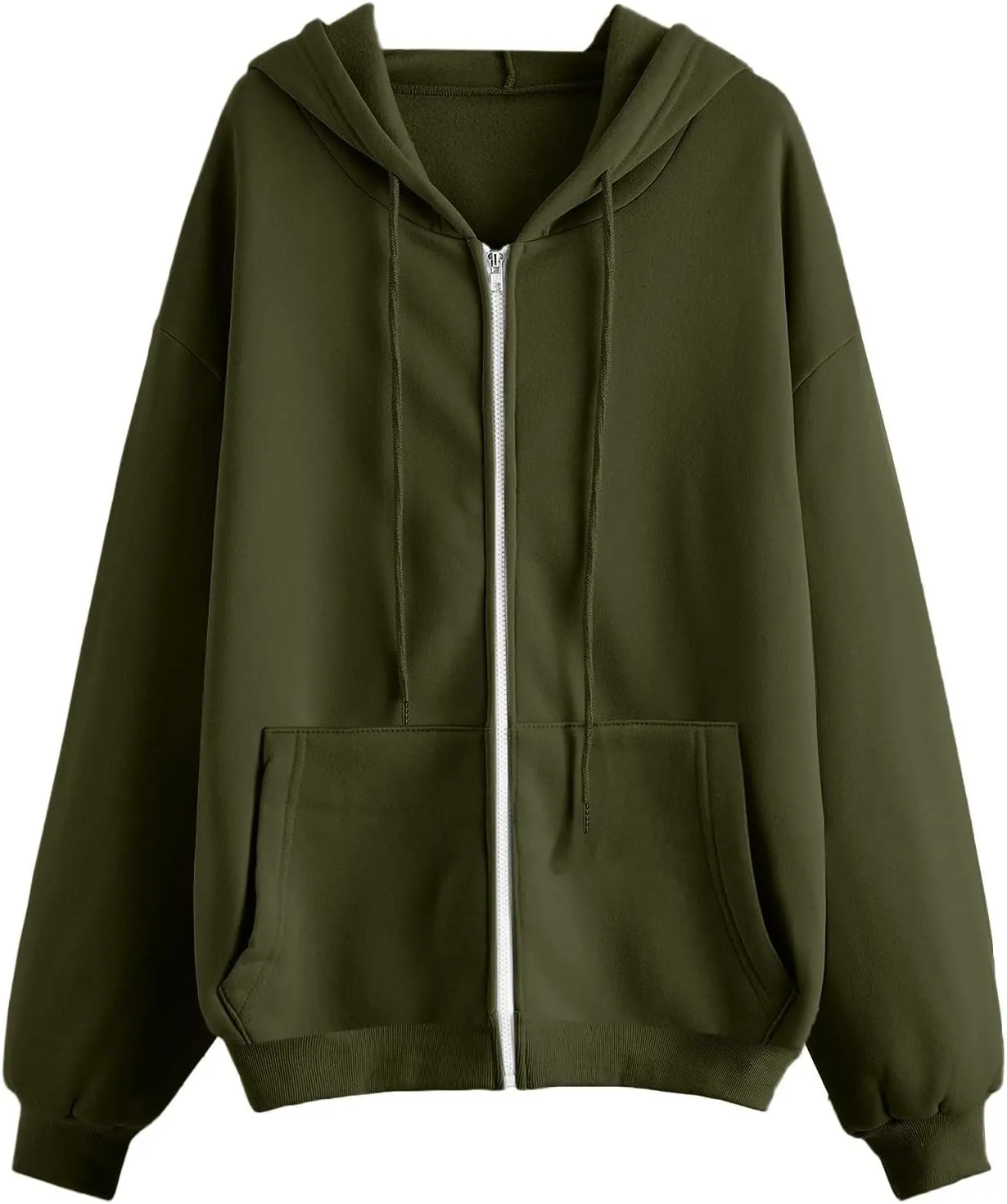 Womens Zip Up Hoodies Long Sleeve Fall Oversized Sweatshirts Casual Plain Fleece Jacket with Pockets Y2K Clothes Outwear