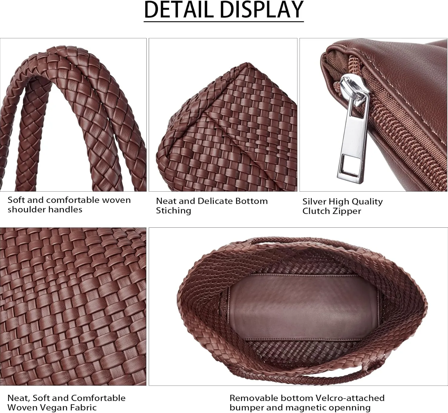 Woven Shoulder Bag for Women, Fashion Top Handle Soft Vegan Leather Shopper