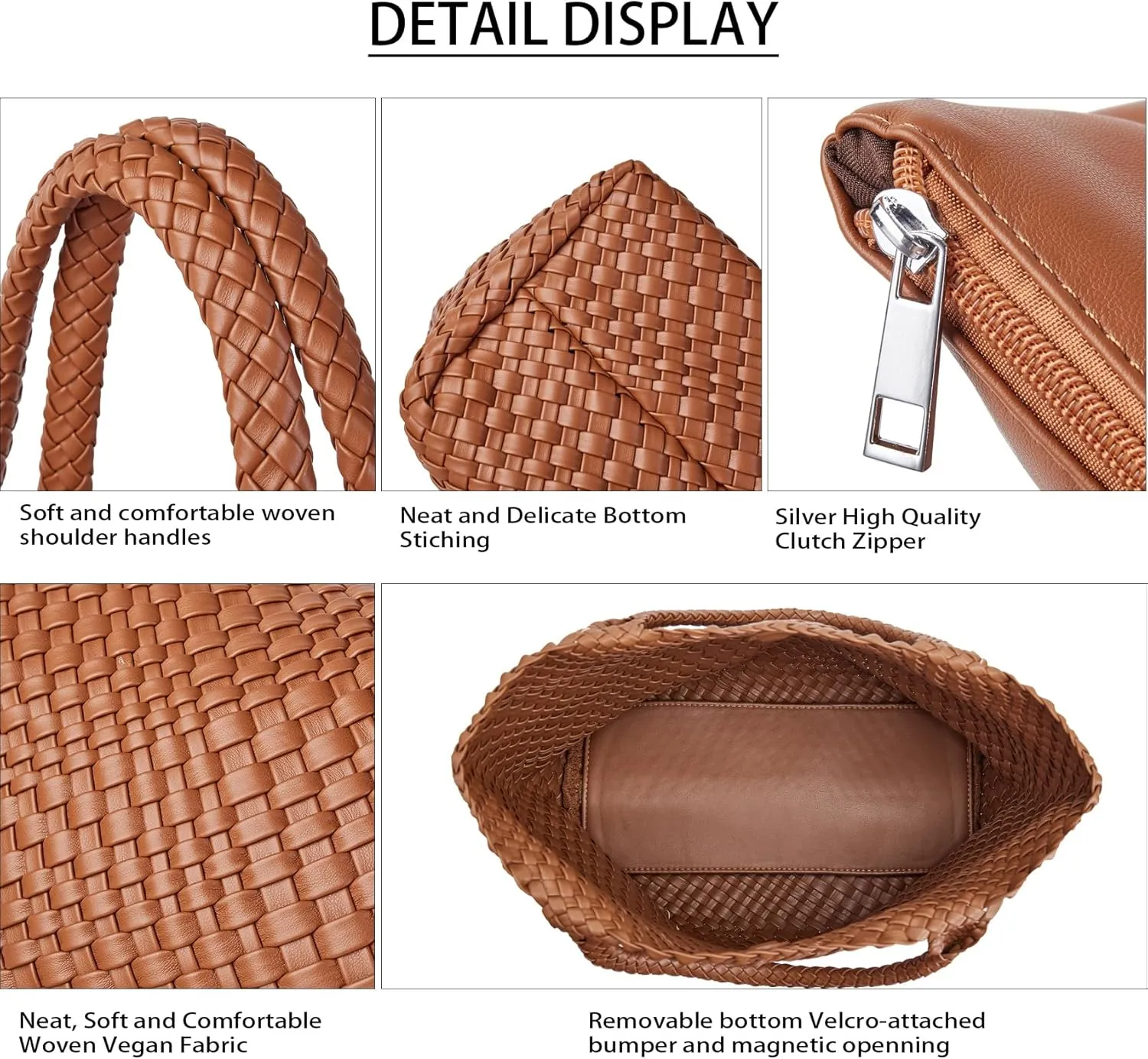 Woven Shoulder Bag for Women, Fashion Top Handle Soft Vegan Leather Shopper