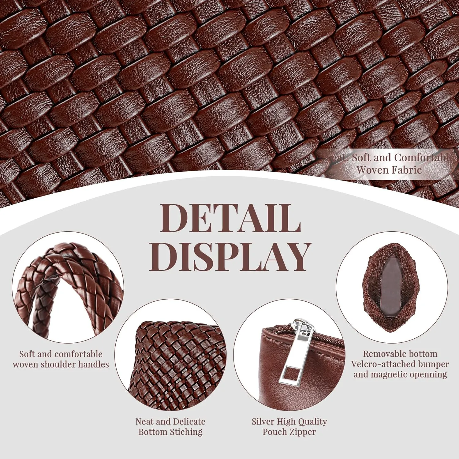 Woven Shoulder Bag for Women, Fashion Top Handle Soft Vegan Leather Shopper