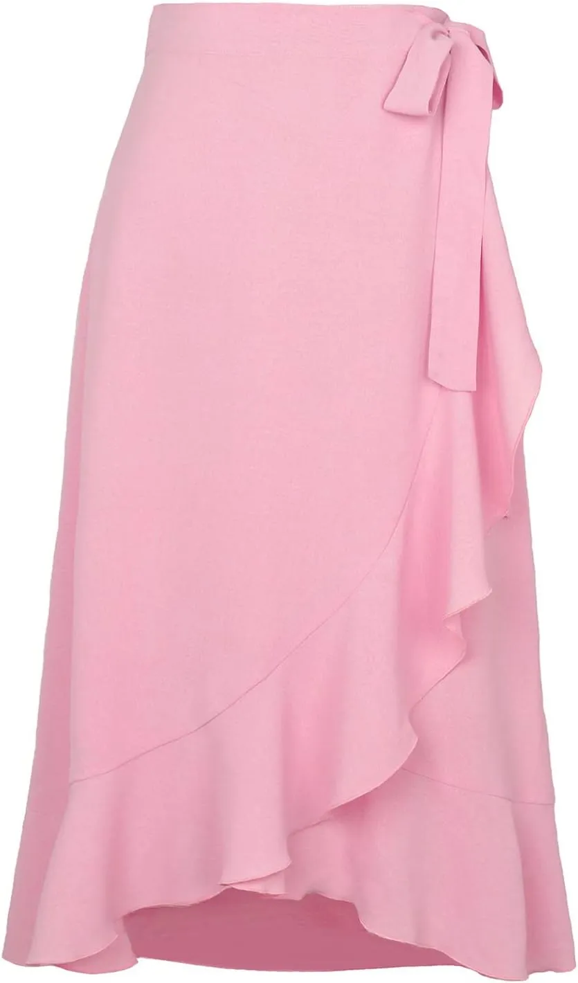 Wrap Skirts for Women Sexy Elegant Ruffle Asymmetrical Hem Maxi Skirts Summer Causal Solid Office Work Party Skirt