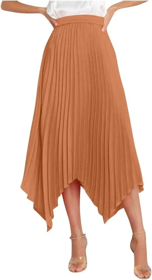 Xiaojmake Pleated Chiffon Skirts for Women High Elastic Waisted Flowy Asymmetrical Skirt Dressy High Low Summer Midi Skirts