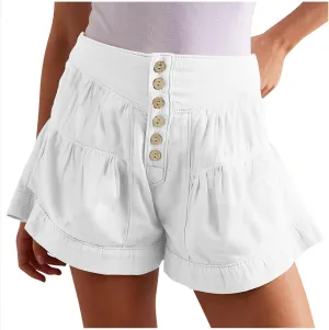 Xiaojmake Womens Denim Shorts Summer Loose High Waisted Wide Leg Flowy Short Front Buttons Pleated Jean Shorts 2025 Fashion