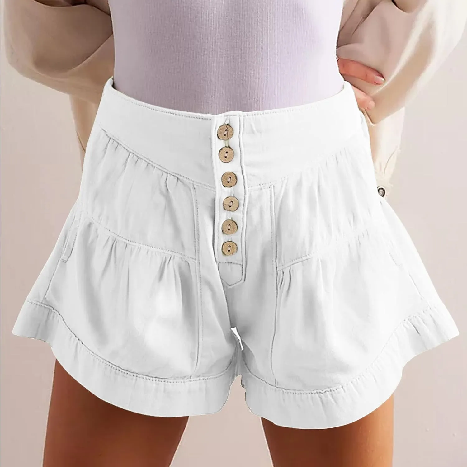 Xiaojmake Womens Denim Shorts Summer Loose High Waisted Wide Leg Flowy Short Front Buttons Pleated Jean Shorts 2025 Fashion