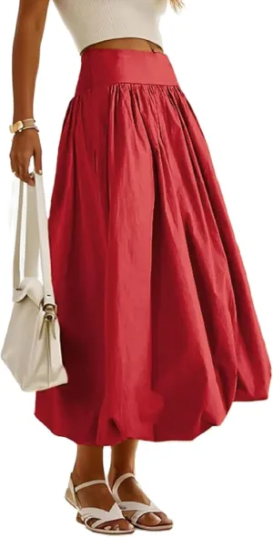 Y2k Cute Bubble Maxi Skirt for Women Low Rise Aline Flowy Puffy Long Skirt Fairy Ruffle Pleated Balloon Skirt