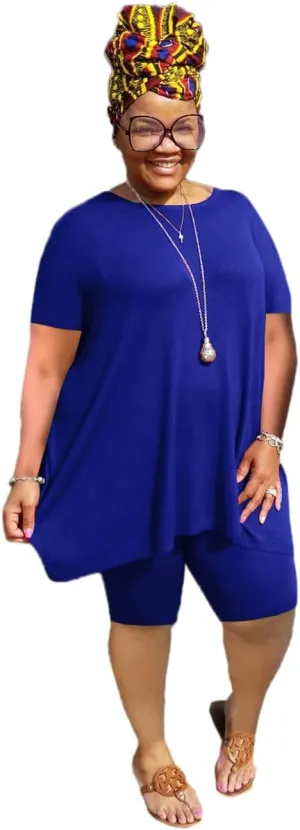 YeGine Women Plus Size 2 Piece Outfits Casual Short Sleeve Tunic Tops Shorts Sets Summer Oversized Tshirts Shorts Sweatsuits