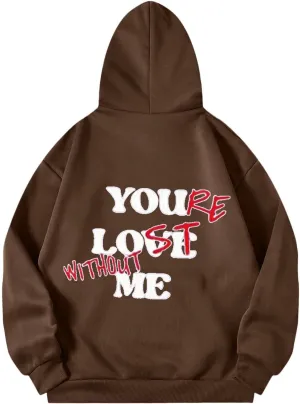 You Love Me Back Letter Print Oversize Hoodies Women Drop Shoulder Long Sleeve Pullover Tops Hooded Fleece Fall Sweatshirts