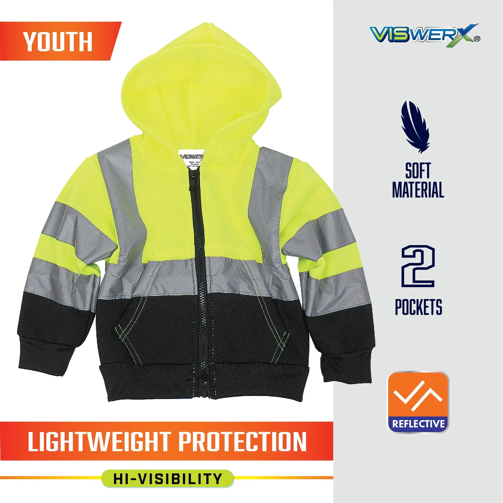 Youth Hi-Visibility Zip-Up Safety Hoodie