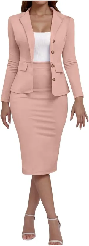 ZEFOTIM Pant/Skirt Suits for Women Dressy Business Blazers Solid Color Casual Short/Long Sleeve Two Piece Jackets