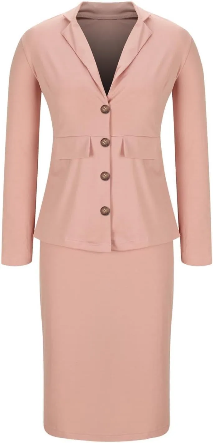 ZEFOTIM Pant/Skirt Suits for Women Dressy Business Blazers Solid Color Casual Short/Long Sleeve Two Piece Jackets