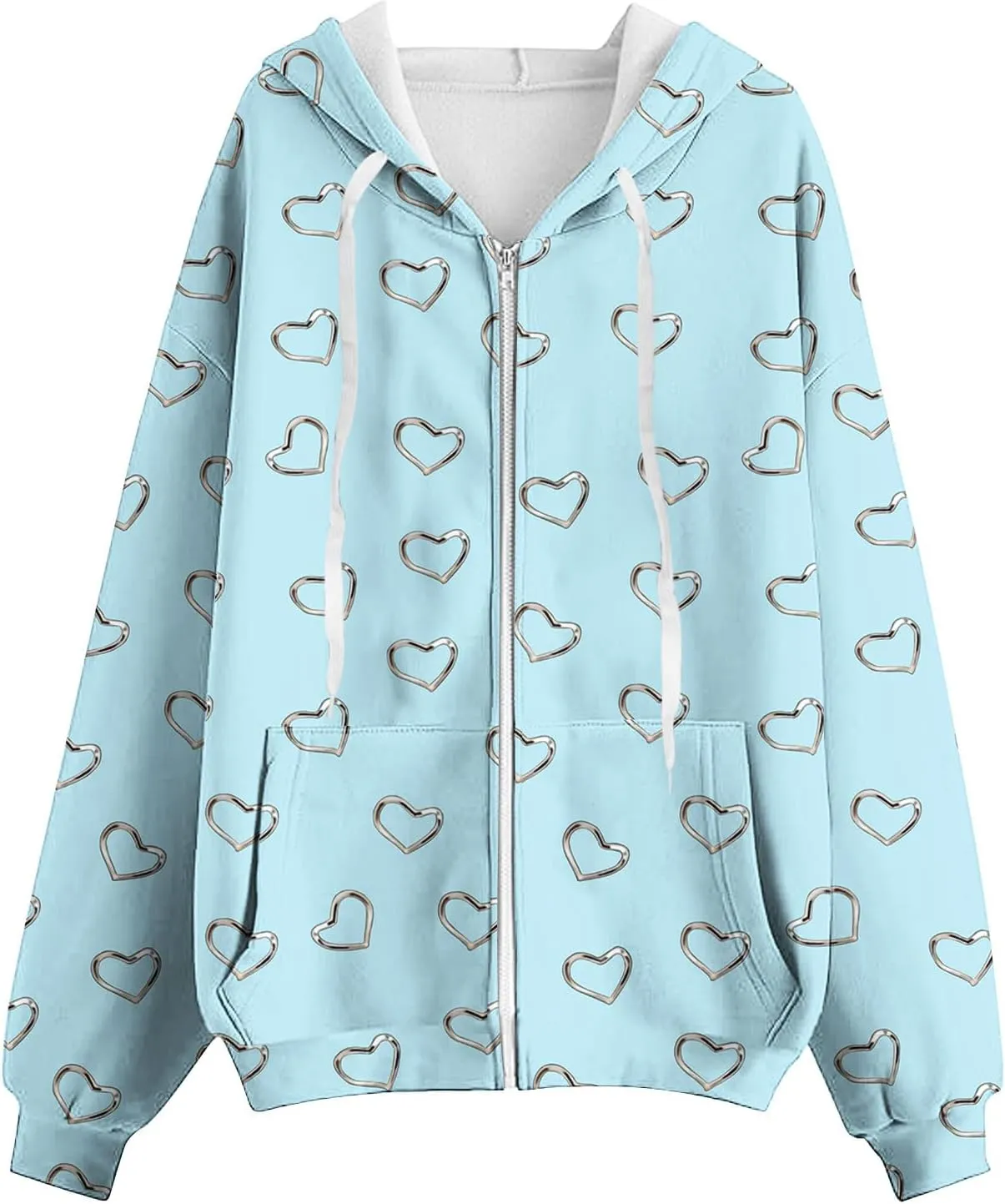 Zip Up Hoodie for Women Heart Print Long Sleeve Sweatshirts Fall Outfits 2024 Oversized Hoodies Casual Loose Jackets