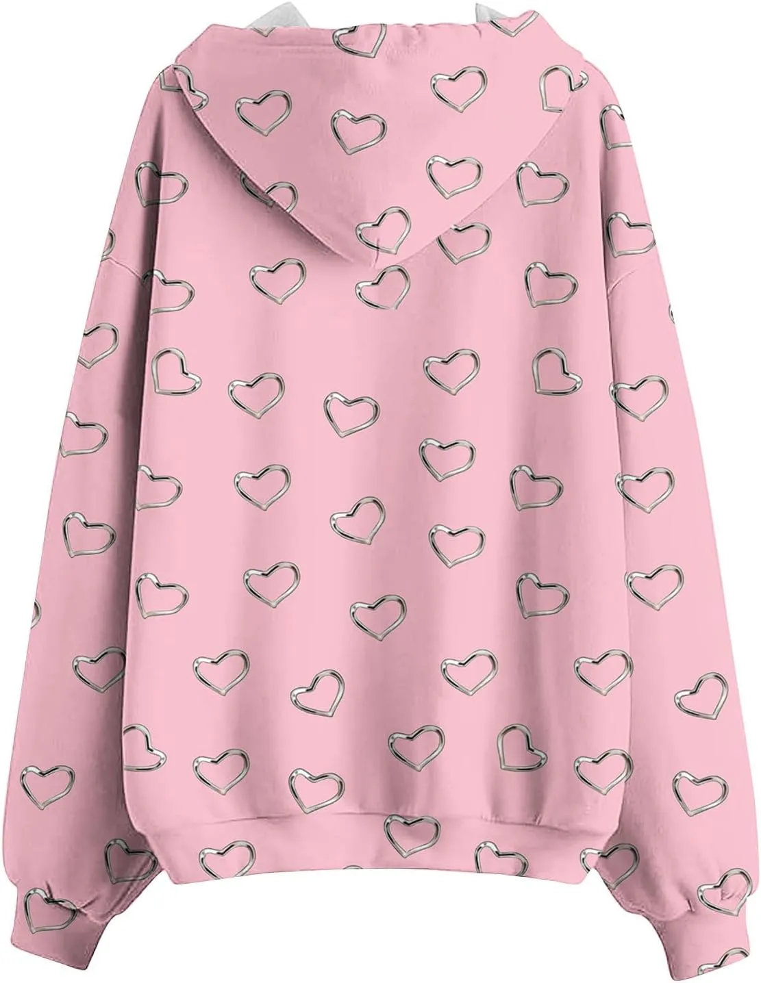 Zip Up Hoodie for Women Heart Print Long Sleeve Sweatshirts Fall Outfits 2024 Oversized Hoodies Casual Loose Jackets