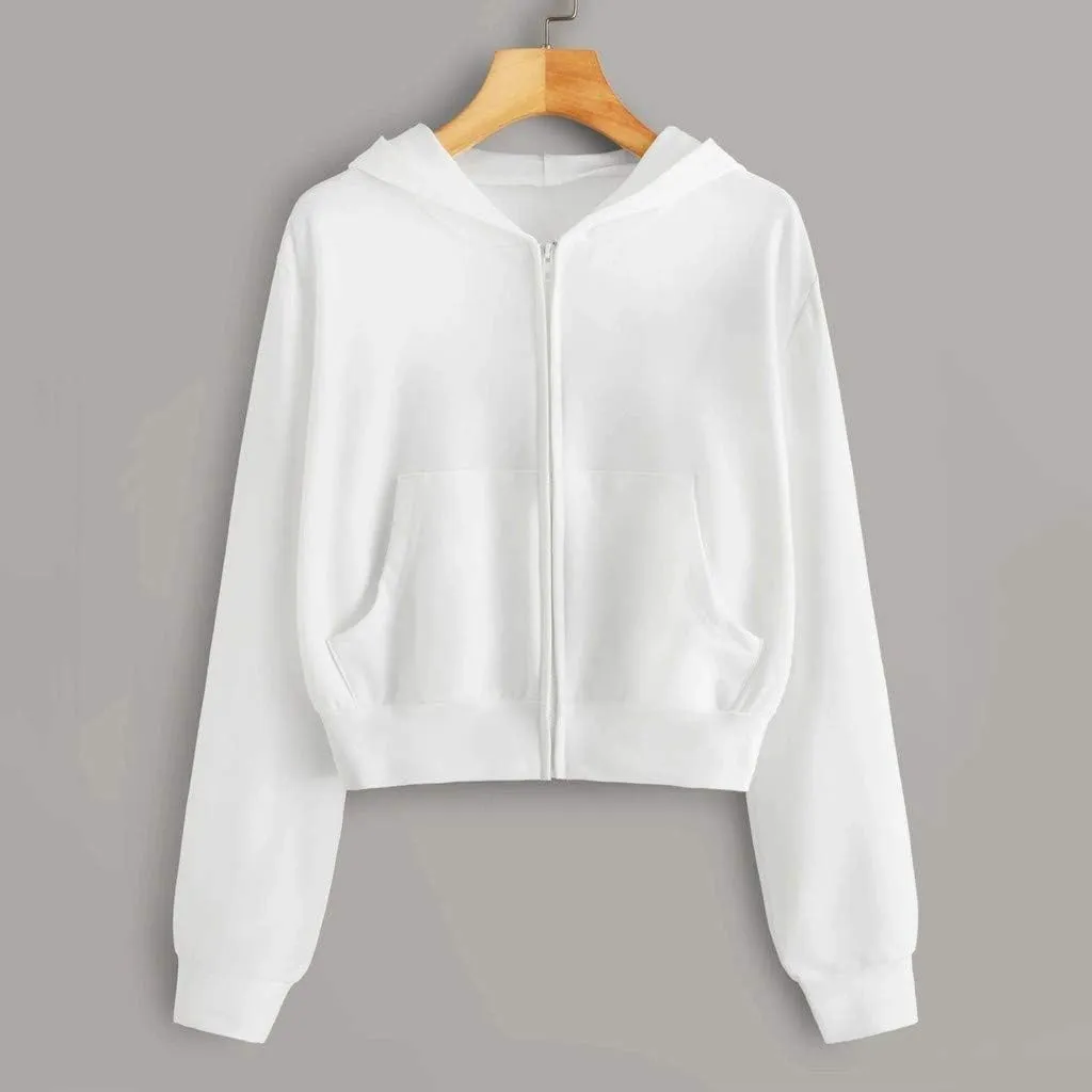 Zip Up Hoodies for Women Casual Solid Long Sleeve Zipper Pocket Shirt Hooded Sweatshirt Tops Hoodie Women plus Size