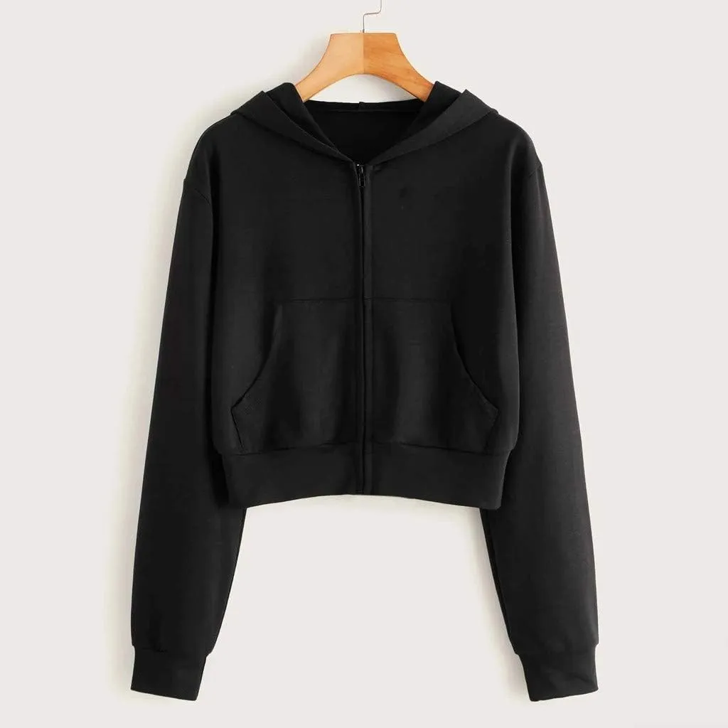 Zip Up Hoodies for Women Casual Solid Long Sleeve Zipper Pocket Shirt Hooded Sweatshirt Tops Hoodie Women plus Size